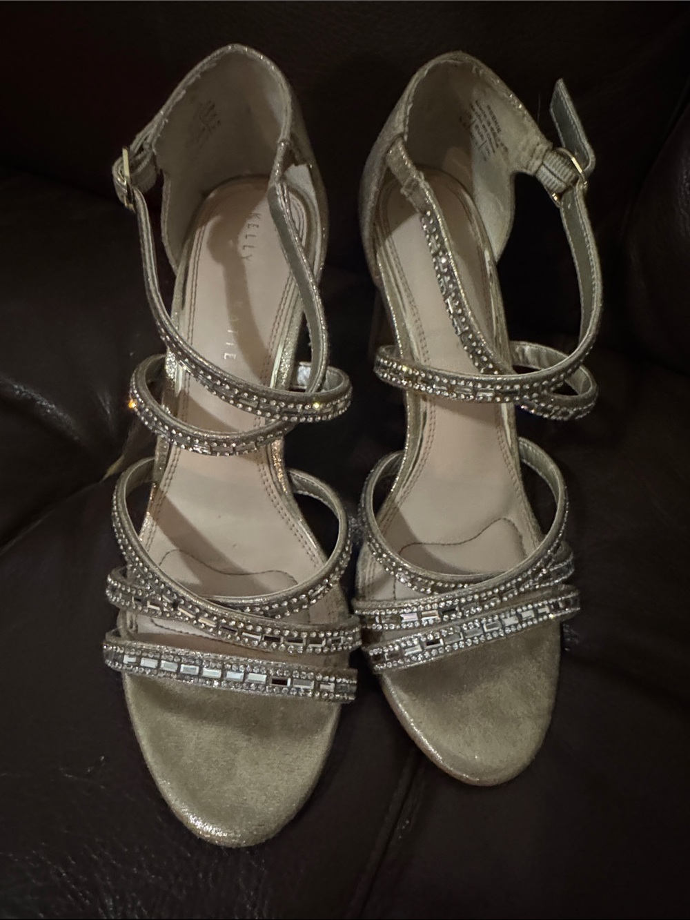 Kelly & Katie Metallic Gold Rhinestone Strappy Heels